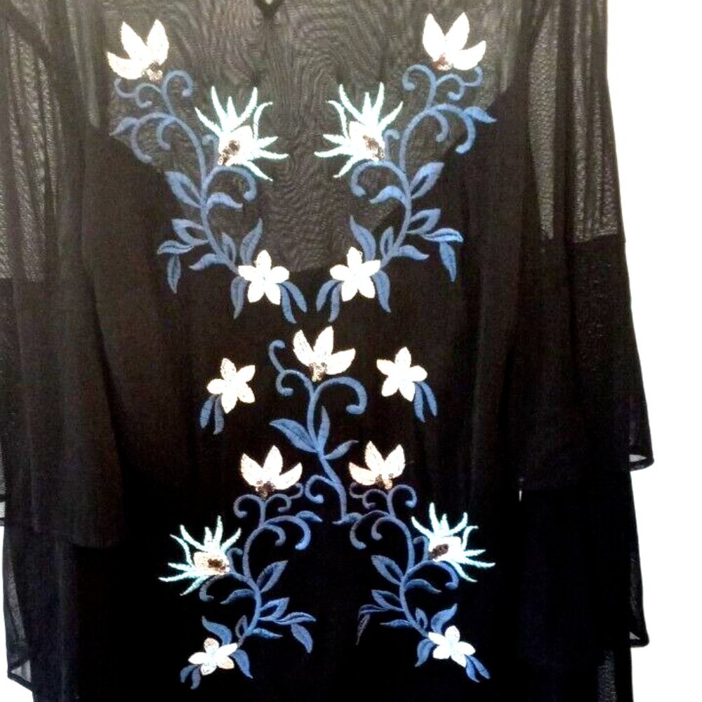 Thalia Sodi Sheer Embroidered Sequin Top w/ Attached Camisole Black Womens M NWT - Picture 5 of 14
